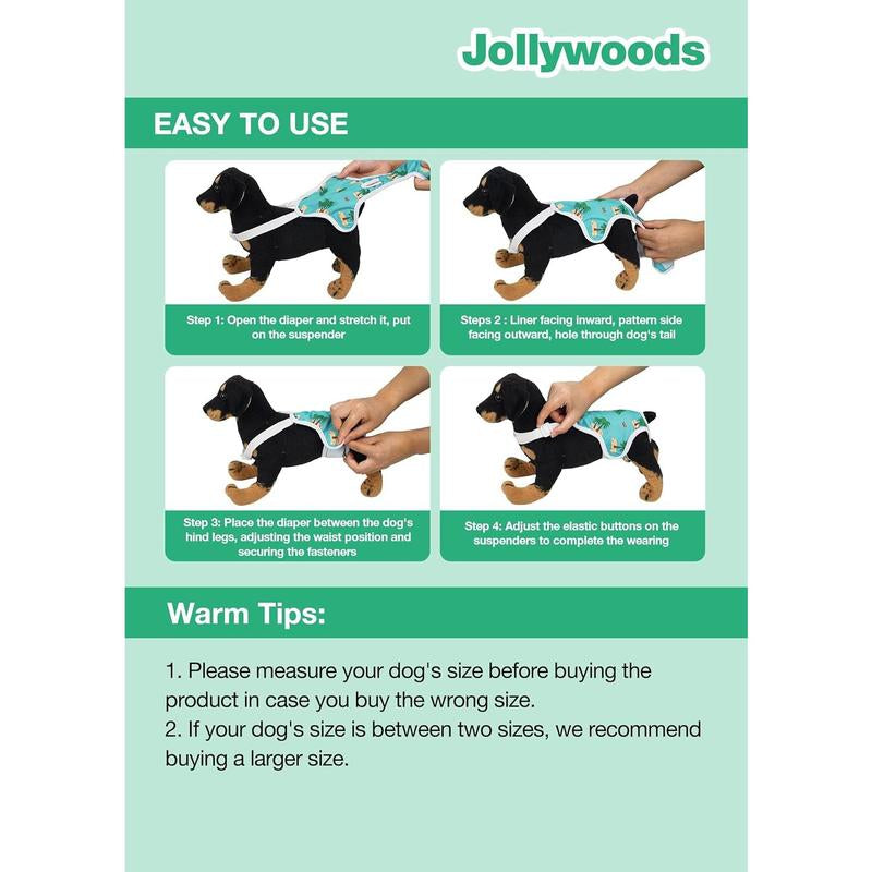 3 Pack Washable Female Dog Diapers with Adjustable Suspender, Reusable Fixed Doggie Diapers, Super Absorbent, Leakproof for Small to Large Dogs