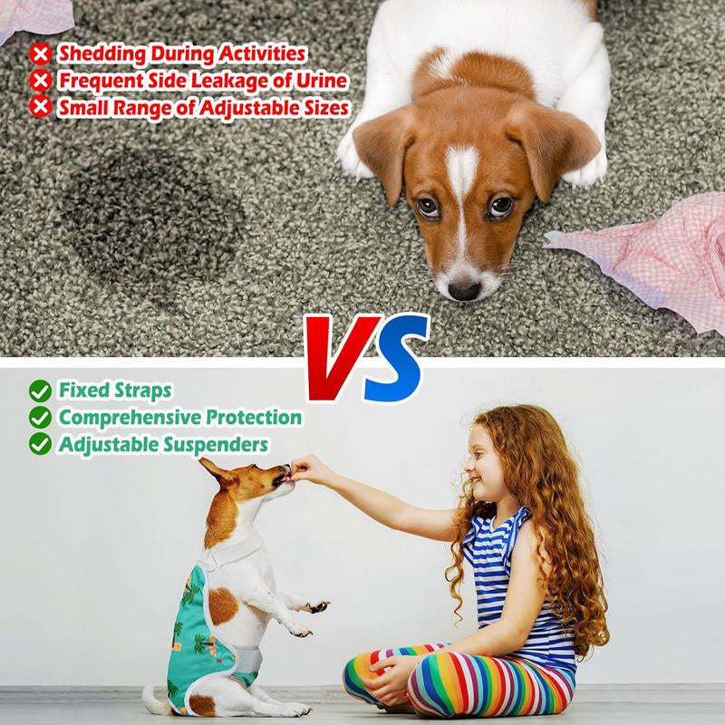 3 Pack Washable Female Dog Diapers with Adjustable Suspender, Reusable Fixed Doggie Diapers, Super Absorbent, Leakproof for Small to Large Dogs