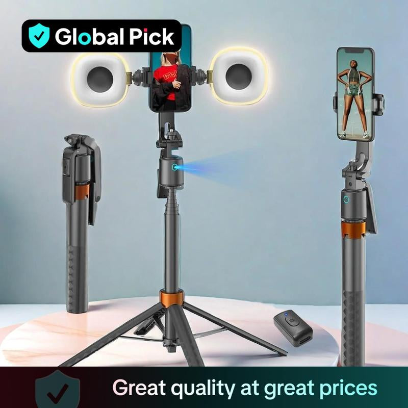 360-Rotatable Selfie Stick Tripod Remote, Rechargeable Smart Face Tracking Tripod with 2 Fill Light, Auto Face Tracking Phone Holder for Vlog, Camera Stand, Tripod Stabilizer, Tripod Ring, Smartphone Vlogging Kit