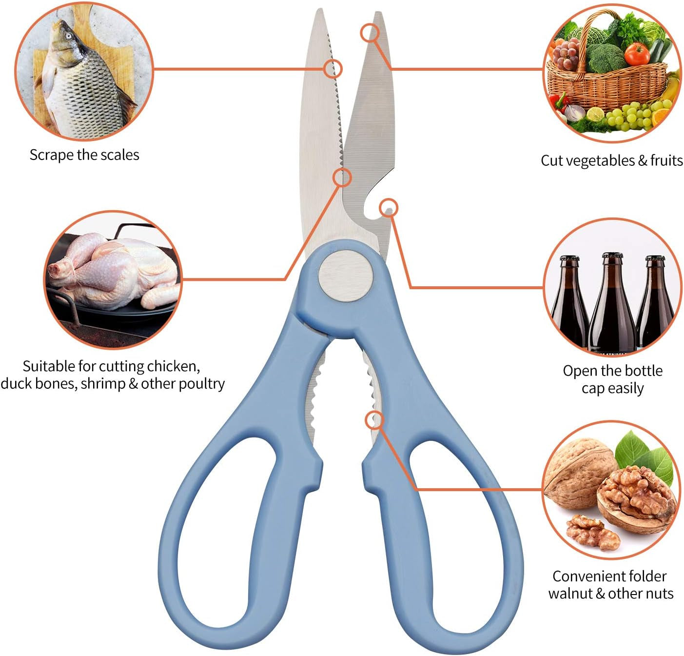 Heavy-Duty Kitchen Shears for General Use - Left-Handed Black Utility Scissors for Adults, Ideal for Food Preparation