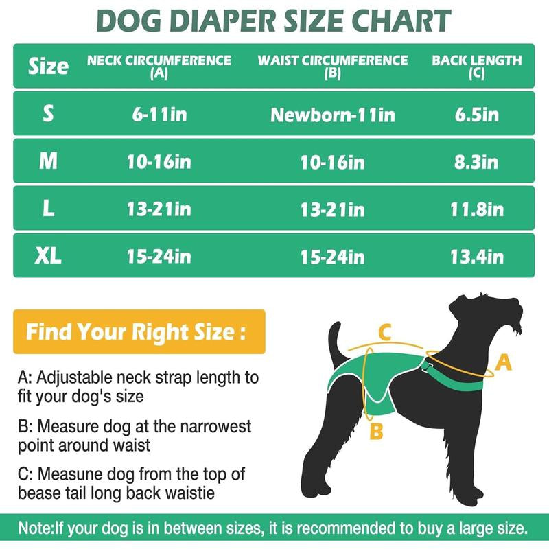 3 Pack Washable Female Dog Diapers with Adjustable Suspender, Reusable Fixed Doggie Diapers, Super Absorbent, Leakproof for Small to Large Dogs