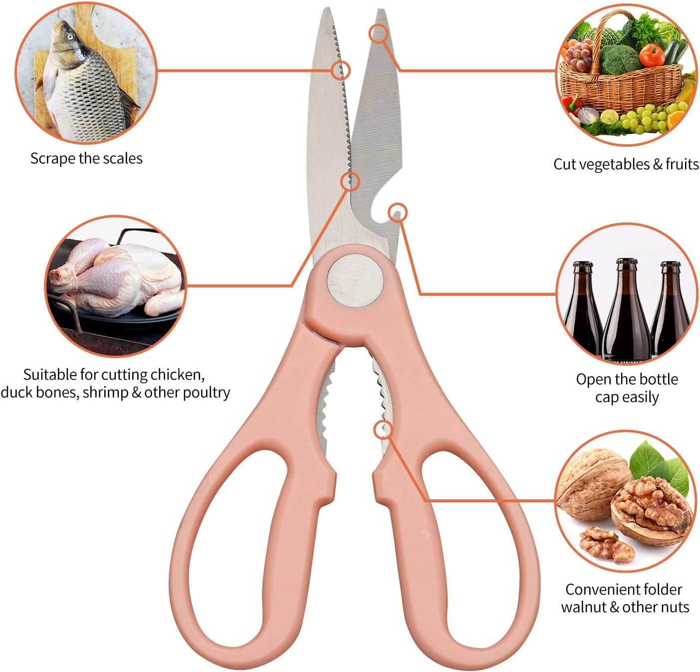 Heavy-Duty Kitchen Scissors for General Use - Left-Handed Black Shears for Adults, Sharp Utility Scissors for Food Preparation