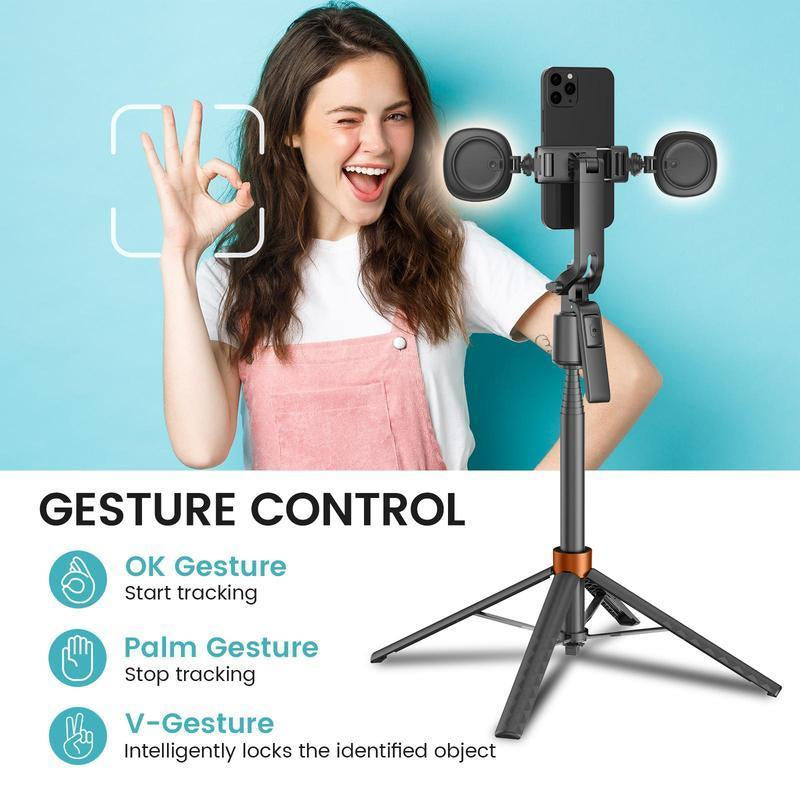 360-Rotatable Selfie Stick Tripod Remote, Rechargeable Smart Face Tracking Tripod with 2 Fill Light, Auto Face Tracking Phone Holder for Vlog, Camera Stand, Tripod Stabilizer, Tripod Ring, Smartphone Vlogging Kit