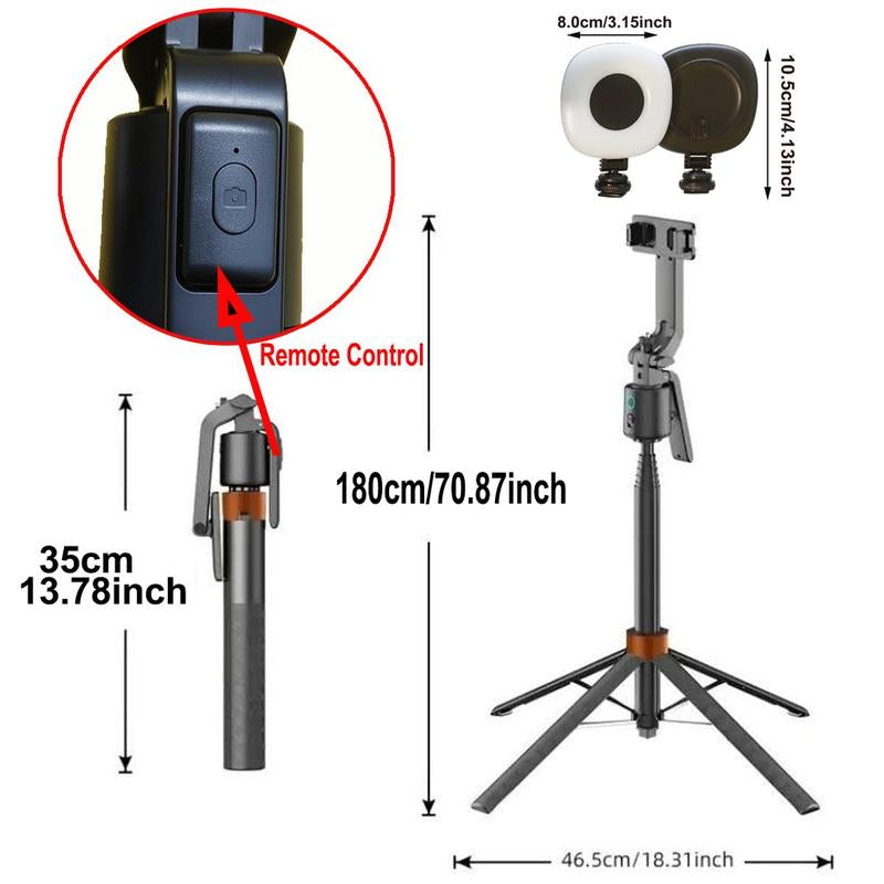 360-Rotatable Selfie Stick Tripod Remote, Rechargeable Smart Face Tracking Tripod with 2 Fill Light, Auto Face Tracking Phone Holder for Vlog, Camera Stand, Tripod Stabilizer, Tripod Ring, Smartphone Vlogging Kit