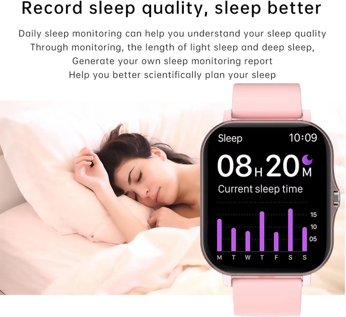 Smart Fitness Tracker Watch for Android/iOS - IP68 Waterproof, Heart Rate, Blood Oxygen, and Sleep Monitoring, 8 Sports Modes, Breathing Exercises, Weather Updates - 1.69-Inch Display for Men and Women (Rose Gold)