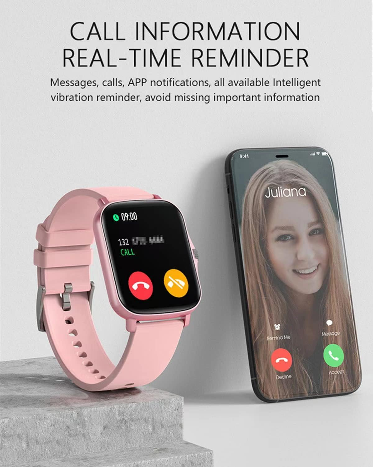 Smart Fitness Tracker Watch for Android/iOS - IP68 Waterproof, Heart Rate, Blood Oxygen, and Sleep Monitoring, 8 Sports Modes, Breathing Exercises, Weather Updates - 1.69-Inch Display for Men and Women (Rose Gold)