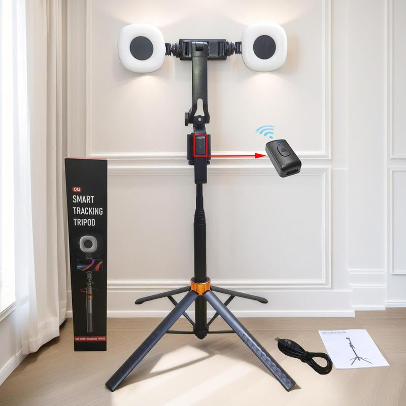 360-Rotatable Selfie Stick Tripod Remote, Rechargeable Smart Face Tracking Tripod with 2 Fill Light, Auto Face Tracking Phone Holder for Vlog, Camera Stand, Tripod Stabilizer, Tripod Ring, Smartphone Vlogging Kit