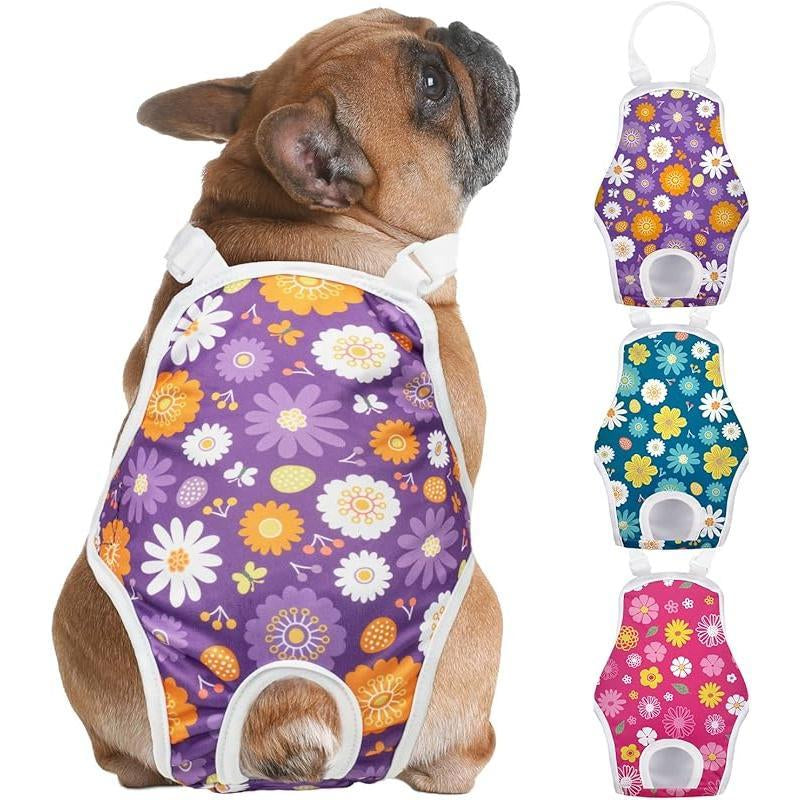 3 Pack Washable Female Dog Diapers with Adjustable Suspender, Reusable Fixed Doggie Diapers, Super Absorbent, Leakproof for Small to Large Dogs