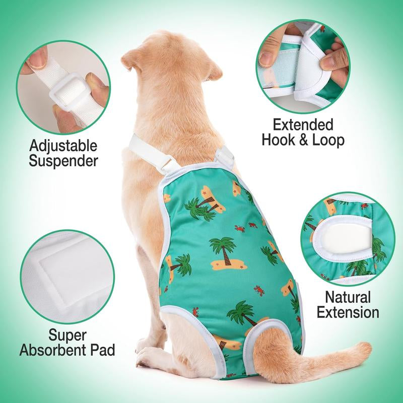 3 Pack Washable Female Dog Diapers with Adjustable Suspender, Reusable Fixed Doggie Diapers, Super Absorbent, Leakproof for Small to Large Dogs