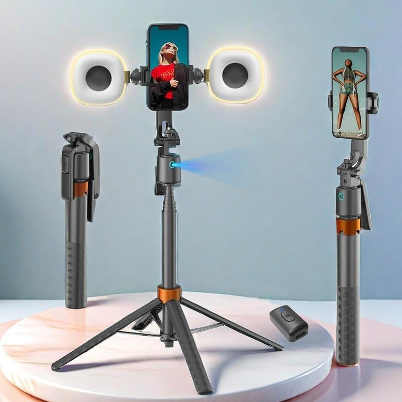 360-Rotatable Selfie Stick Tripod Remote, Rechargeable Smart Face Tracking Tripod with 2 Fill Light, Auto Face Tracking Phone Holder for Vlog, Camera Stand, Tripod Stabilizer, Tripod Ring, Smartphone Vlogging Kit