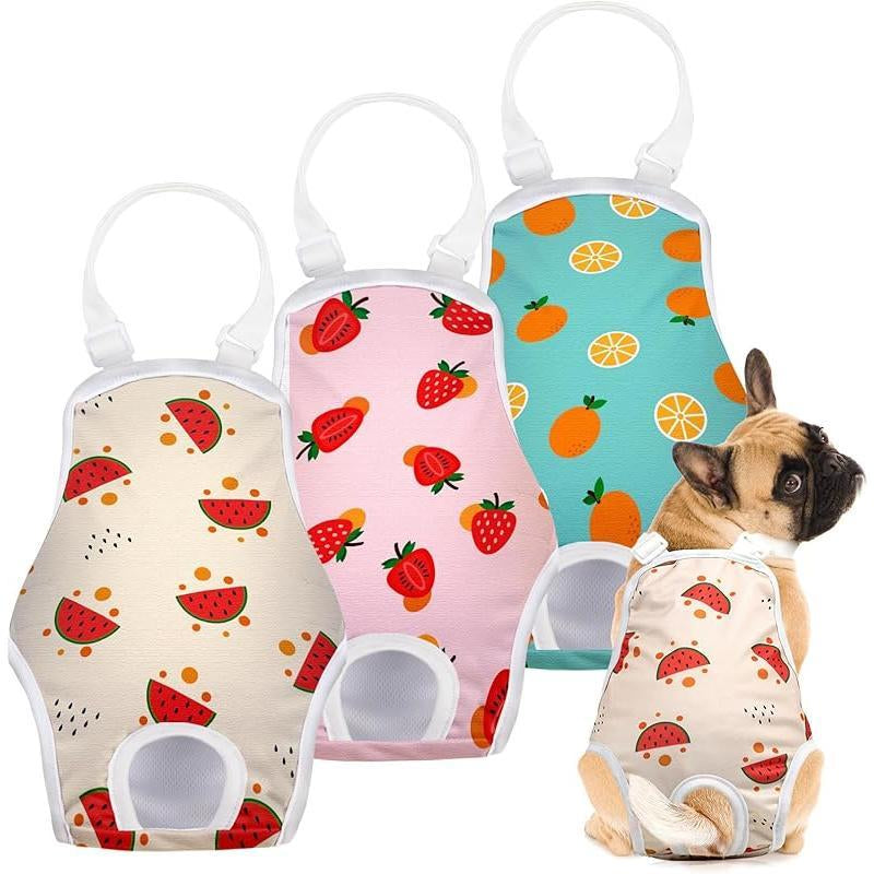 3 Pack Washable Female Dog Diapers with Adjustable Suspender, Reusable Fixed Doggie Diapers, Super Absorbent, Leakproof for Small to Large Dogs