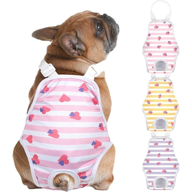 3 Pack Washable Female Dog Diapers with Adjustable Suspender, Reusable Fixed Doggie Diapers, Super Absorbent, Leakproof for Small to Large Dogs