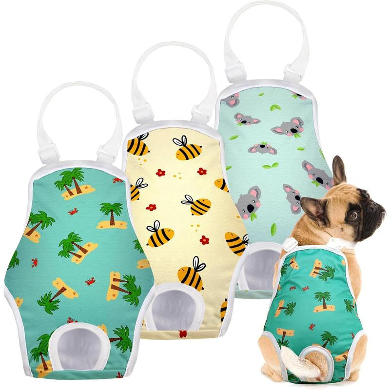 3 Pack Washable Female Dog Diapers with Adjustable Suspender, Reusable Fixed Doggie Diapers, Super Absorbent, Leakproof for Small to Large Dogs