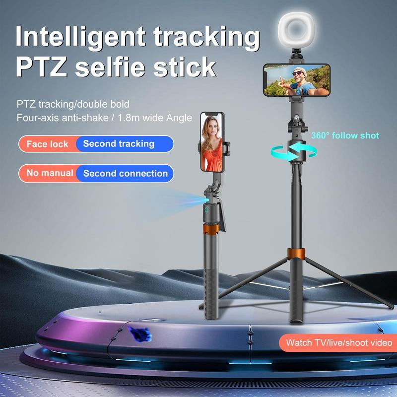 360-Rotatable Selfie Stick Tripod Remote, Rechargeable Smart Face Tracking Tripod with 2 Fill Light, Auto Face Tracking Phone Holder for Vlog, Camera Stand, Tripod Stabilizer, Tripod Ring, Smartphone Vlogging Kit