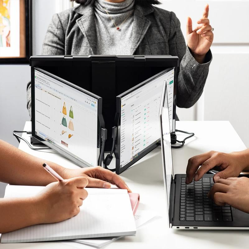 Mobile Pixels Trio 13.3" / Trio Max 14.1" Portable Laptop Monitor, FHD IPS Triple Screen with Built-In Kickstand, Type-C/Usb a Laptop Screen Extender(Optional Magnets), Windows/Android/Macos/Switch