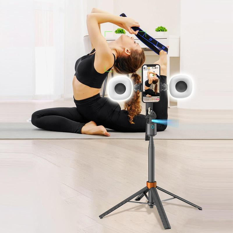 360-Rotatable Selfie Stick Tripod Remote, Rechargeable Smart Face Tracking Tripod with 2 Fill Light, Auto Face Tracking Phone Holder for Vlog, Camera Stand, Tripod Stabilizer, Tripod Ring, Smartphone Vlogging Kit
