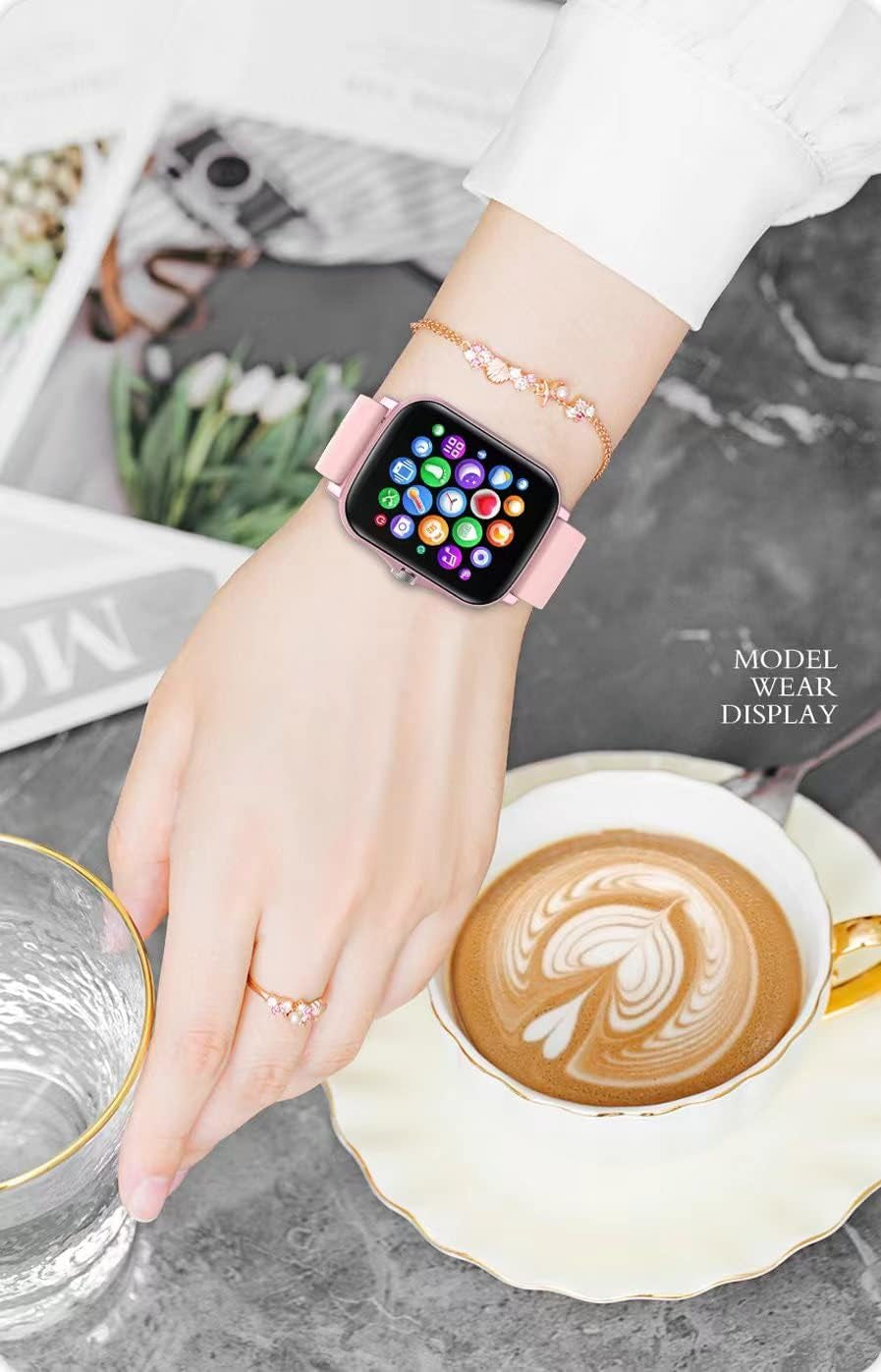 Smart Fitness Tracker Watch for Android/iOS - IP68 Waterproof, Heart Rate, Blood Oxygen, and Sleep Monitoring, 8 Sports Modes, Breathing Exercises, Weather Updates - 1.69-Inch Display for Men and Women (Rose Gold)