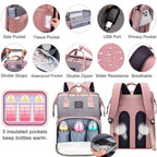 Diaper Bag with Changing Station,Diaper Bag Backpack，7 in 1 Travel Baby Diaper Bag,Mommy Bag with USB Charging Port (Pink-Grey)