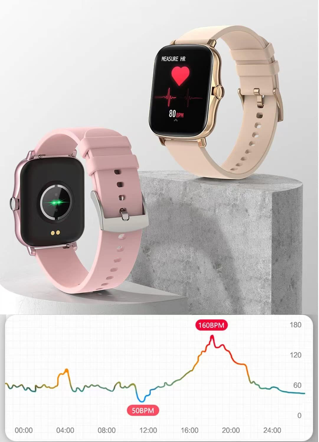 Smart Fitness Tracker Watch for Android/iOS - IP68 Waterproof, Heart Rate, Blood Oxygen, and Sleep Monitoring, 8 Sports Modes, Breathing Exercises, Weather Updates - 1.69-Inch Display for Men and Women (Rose Gold)
